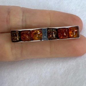 VTG Sterling Baltic Amber Multicolored Bar Brooch